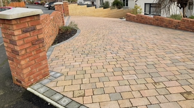 Block paved driveway with brick pier, Cardiff