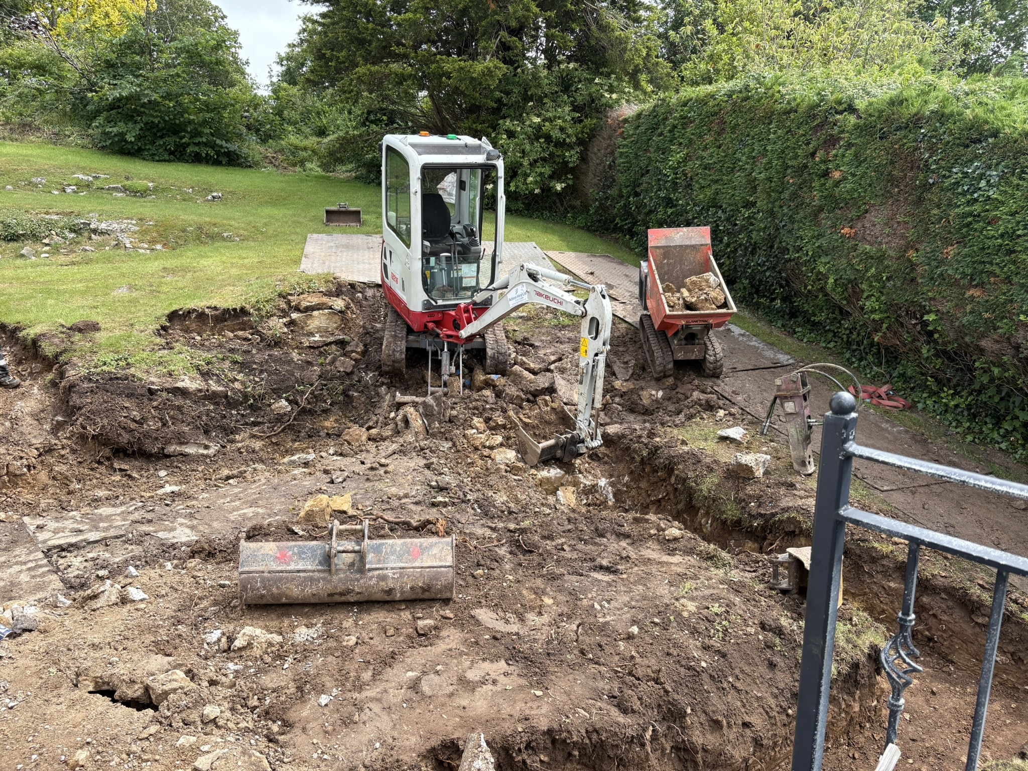Excavation and groundworks in progress on a Moruzzi Landscapes site