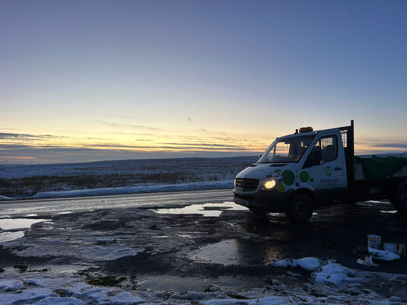 Moruzzi Landscapes tipper at sunrise on the way to a job